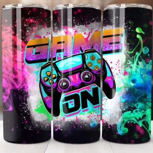 בקר משחק וידאו צבעוני עם שפריצים וספריי צבע.