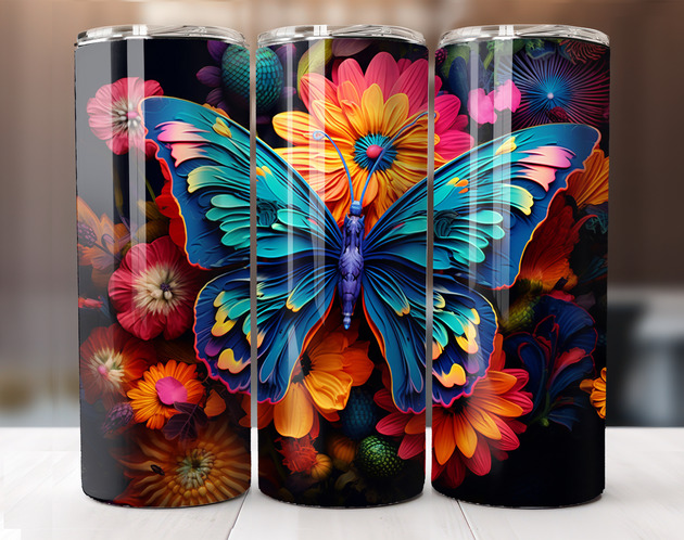 טאמבלר פרפר עם כנפיים צבעוניות יושב על פרח