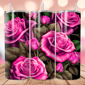 טאמבלר ורדים ורודים עם עלים ירוקים