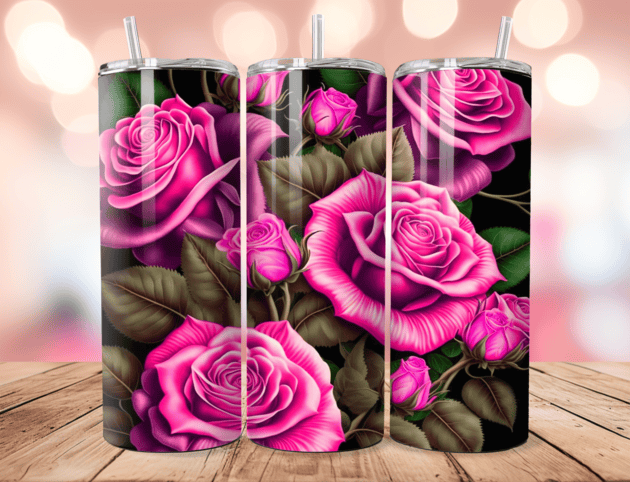 טאמבלר ורדים ורודים עם עלים ירוקים